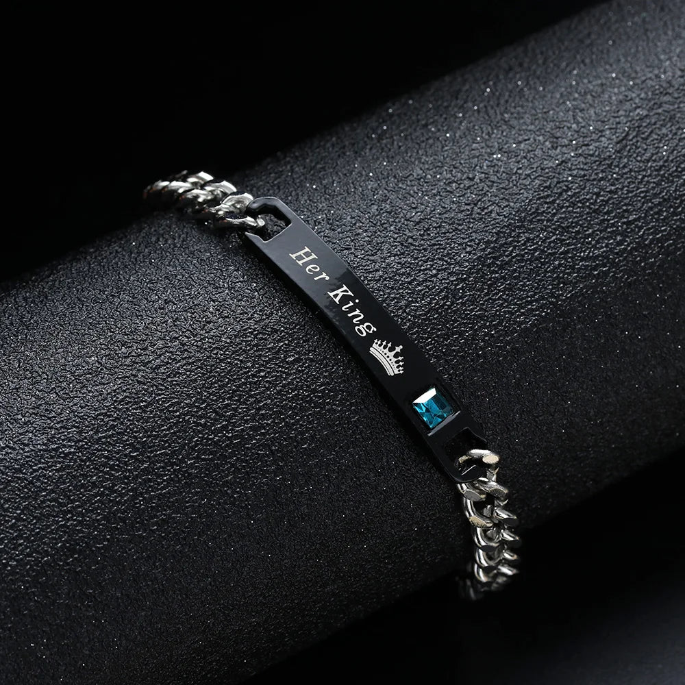 His Queen Her King Partnerarmband – Edelstahl Armreif mit Kristall-Krone für Damen & Herren