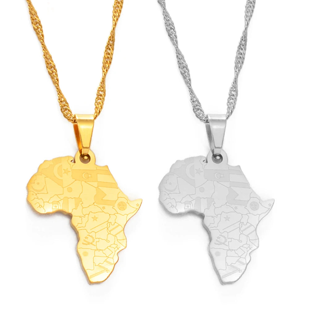 2,5CM Afrika-Landkarten-Flaggen-Halskette  – Afrikanischer Länderflaggen-Anhänger mit Kette, Heimat- & Kulturschmuck