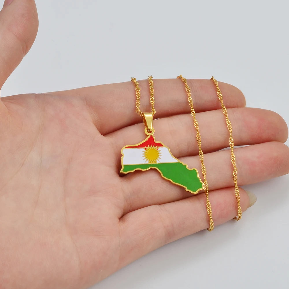 Kurdistan Landkarten-Anhänger Halskette – Kurdischer Karten-Charm, Herkunfts- & Kulturschmuck für Damen & Herren