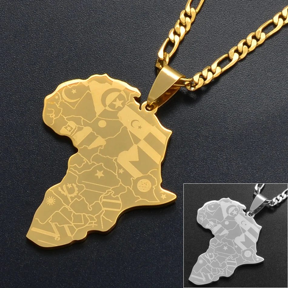 Afrika-Karten Flaggen-Halskette – Gold- & Silberfarbene Afrika-Halskette