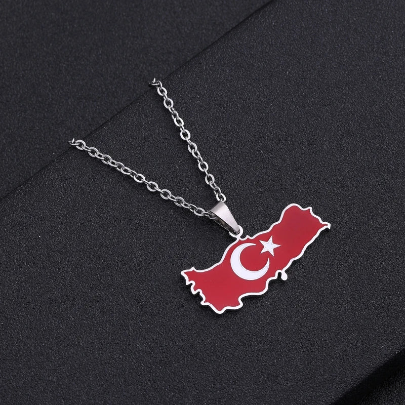 Türkei-Karten Flaggen-Halskette – Edelstahl Türkische Halskette