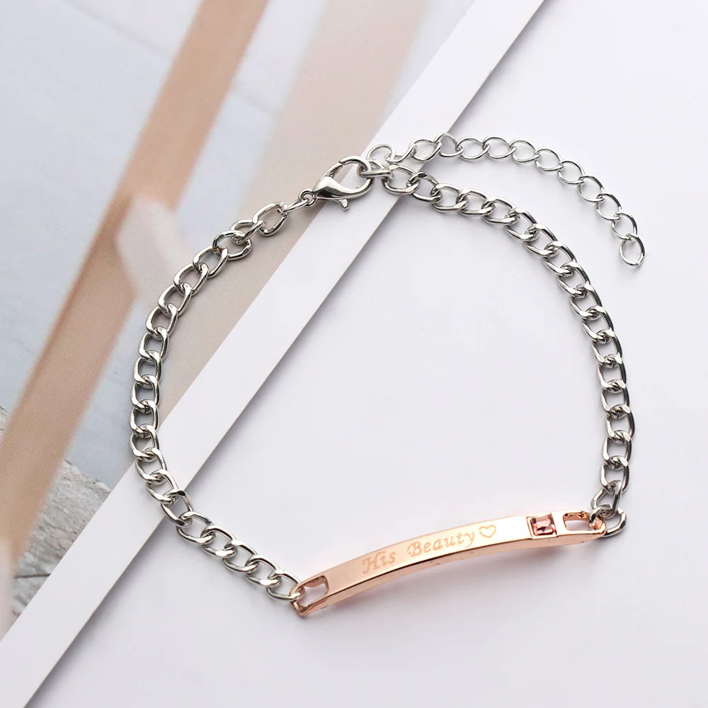 His Queen Her King Partnerarmband – Edelstahl Armreif mit Kristall-Krone für Damen & Herren