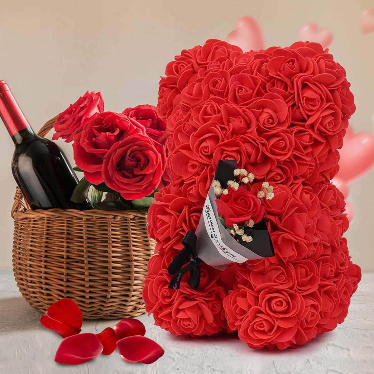 Ewiger Rosen-Teddybär aus Kunstblumen – Romantisches Dekoratives Geschenk zum Muttertag, Geburtstag & Jahrestag