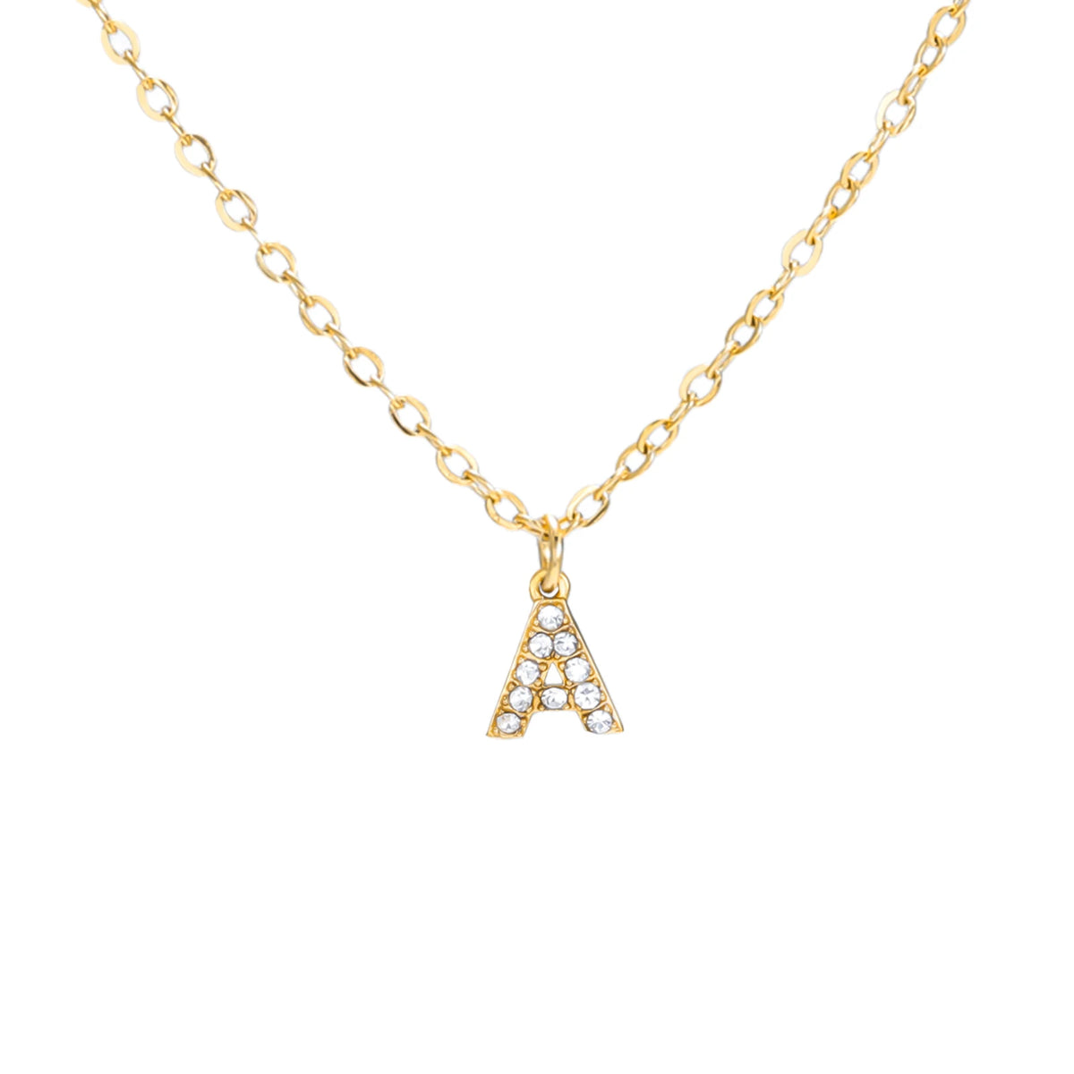 A–Z Zirkon-Initialen-Halskette für Damen – Goldfarbener Edelstahl Buchstabe