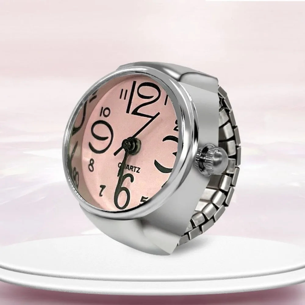 Kreative Runde Finger-Ringuhr mit Quarzwerk & Elastischem Ring – Modische Partneruhr für Damen & Herren