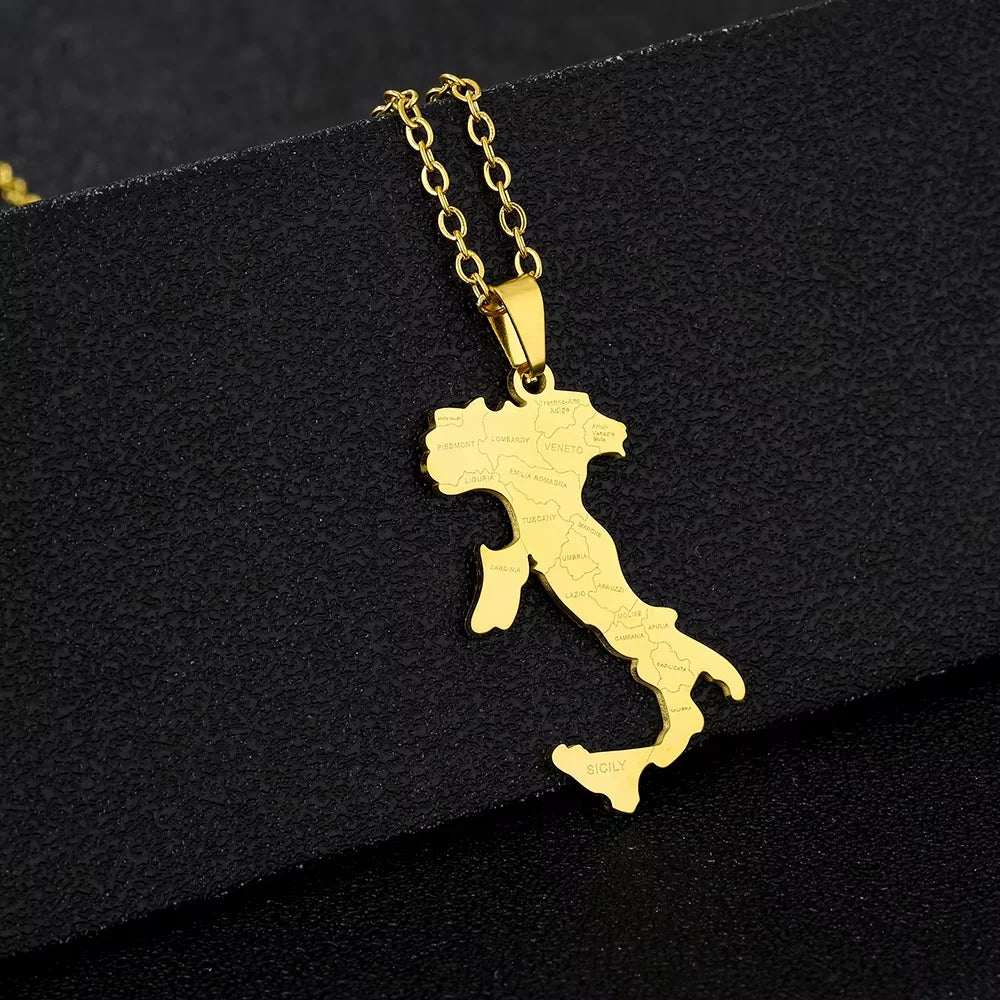 Italien-Karten Flaggen-Halskette – Edelstahl Halskette mit Italienischem Städte-Design