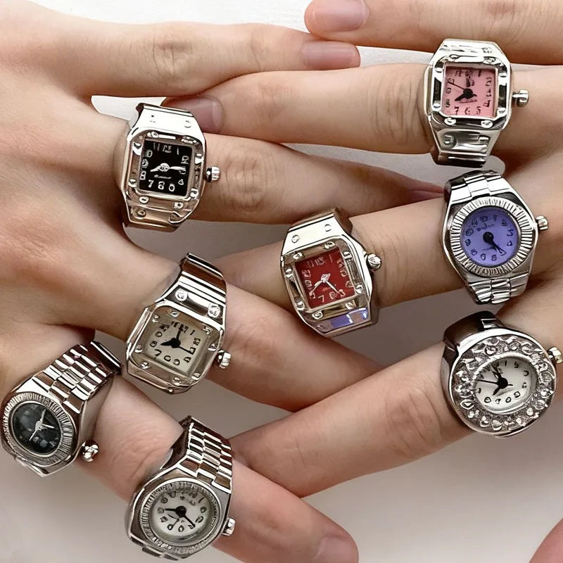 Retro-Quarz-Fingerringuhr – Elastische Unisex-Ringuhr im 80er-Jahre-Stil für Paare