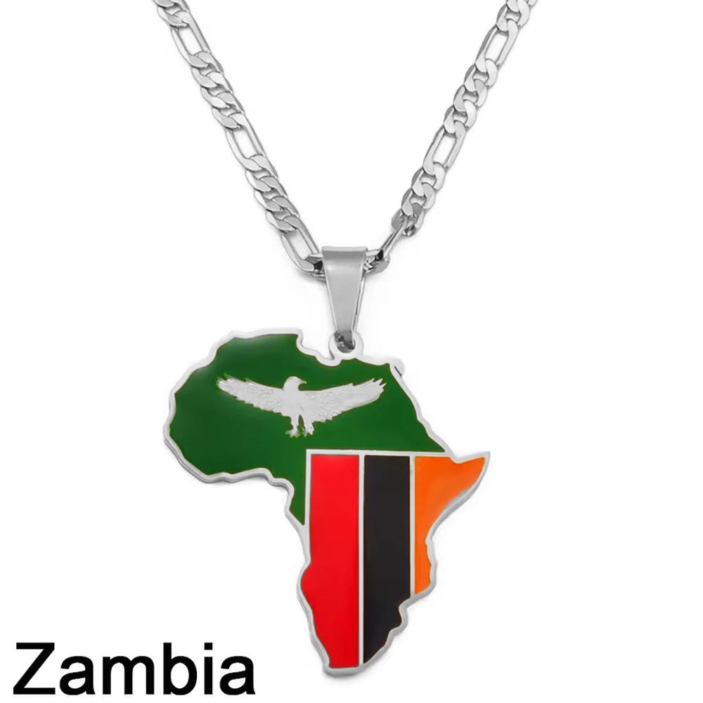 3,8CM Süd-Sudan, Côte d’Ivoire & Südafrika Landkarten-Flaggen-Halskette – Afrikanischer Schmuck für Damen & Herren