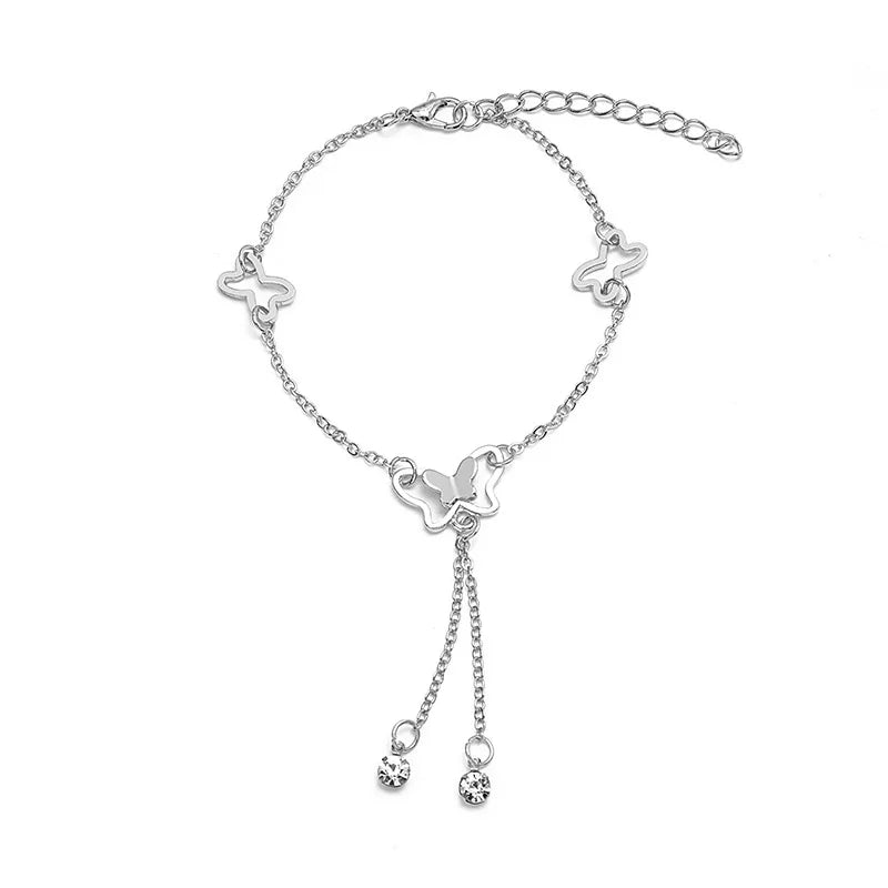 Filigranes Schmetterlings-Fußkettchen mit Zirkon – Goldfarbener & Silberfarbener Schmuck für Damen