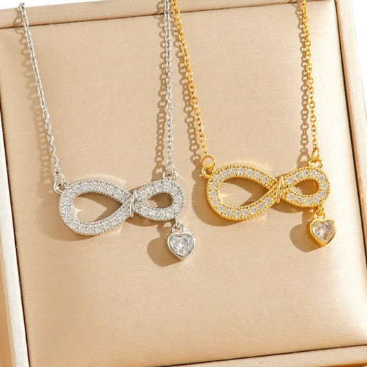 Unendlichkeits-Herz-Zirkonia-Halskette für Damen – Edelstahl Infinity-Anhänger mit Herz-Charm, Love Forever Valentinstagsgeschenk