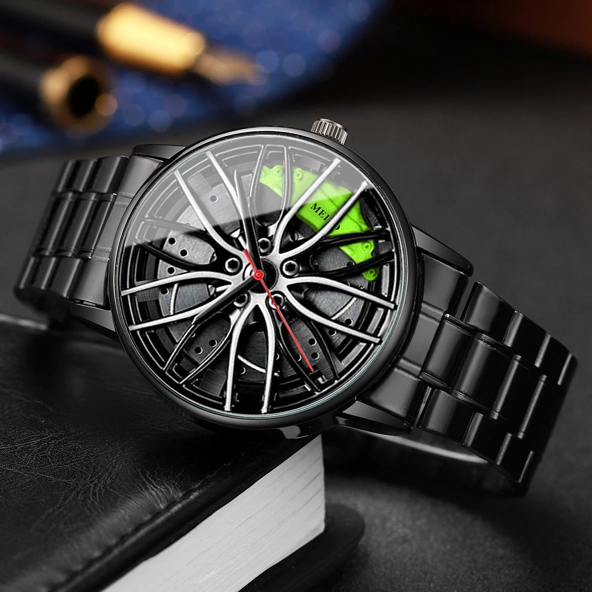 Herren-Quarzuhr mit 3D-Autorad-Zifferblatt & Edelstahlarmband – Sportliche Armbanduhr mit Modischem Schmuckset