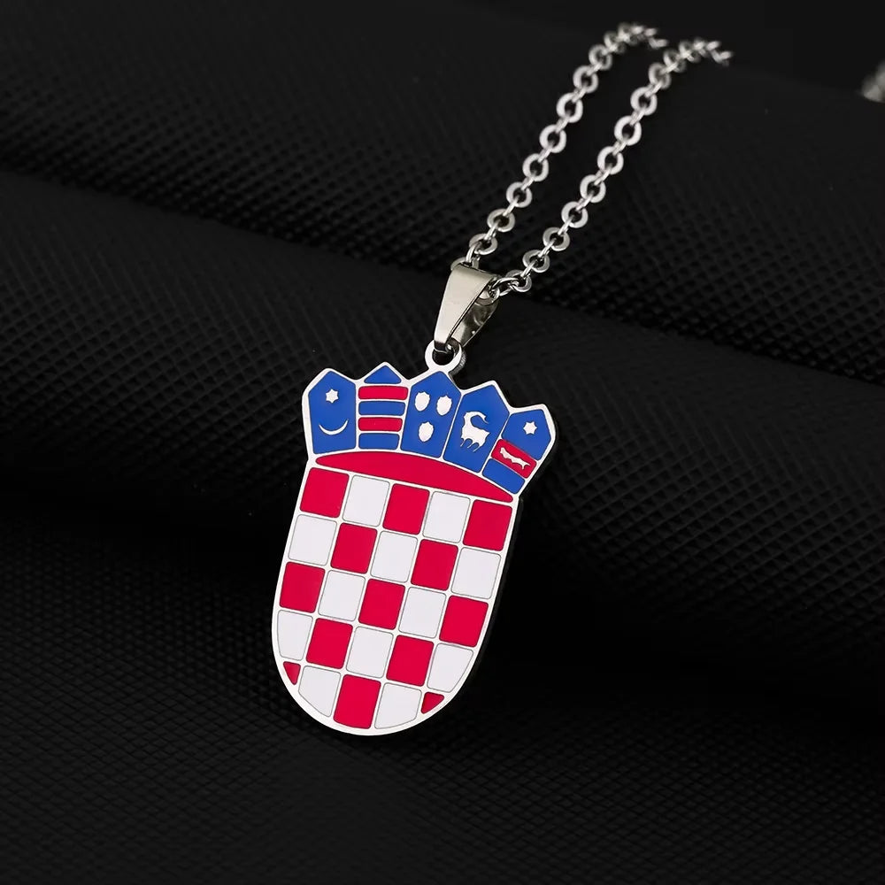 Kroatien-Wappen-Halskette – Geometrischer Metallanhänger für Damen & Herren