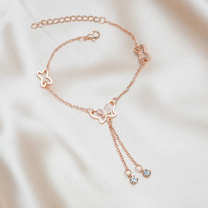 Filigranes Schmetterlings-Fußkettchen mit Zirkon – Goldfarbener & Silberfarbener Schmuck für Damen