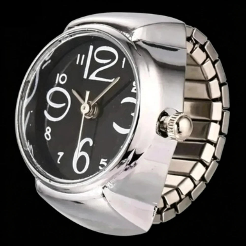 Kreative Runde Finger-Ringuhr mit Quarzwerk & Elastischem Ring – Modische Partneruhr für Damen & Herren
