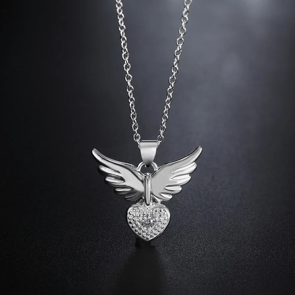 Elegante Herzflügel-Zirkon-Halskette für Damen – 925 Sterling Silber Kette mit 18-Zoll Herz-Flügel-Anhänger für Weihnachten, Hochzeit, Jahrestag & Romantische Geschenke