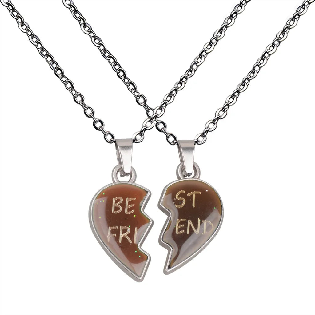 Farbwechselnde Stimmungs-Herz-Puzzle-Halsketten – Passender Partnerschmuck mit Edelstahlketten für Paare & Beste Freunde