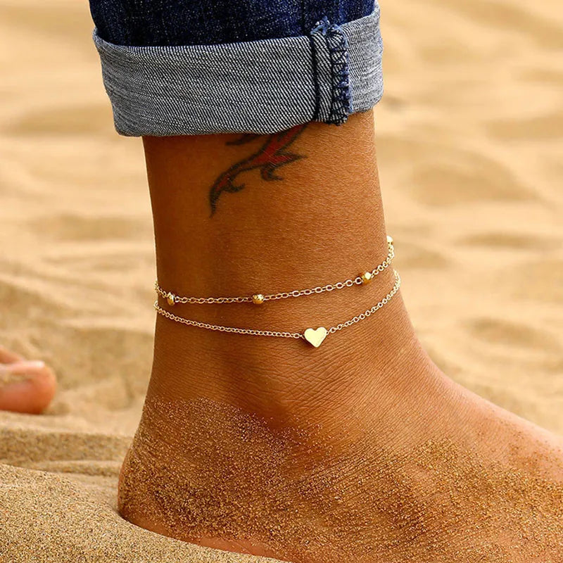 Silberfarbenes Fußkettchen mit Schmetterling, Herz, Unendlichkeitszeichen & Kreuz – Eleganter Sommerschmuck für Damen