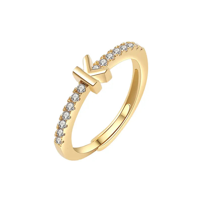 925 Sterling Silber A-Z Initialen-Zirkonia-Ring für Damen – Größenverstellbarer Buchstabenring mit 26 Initialen & Funkelnden Steinen