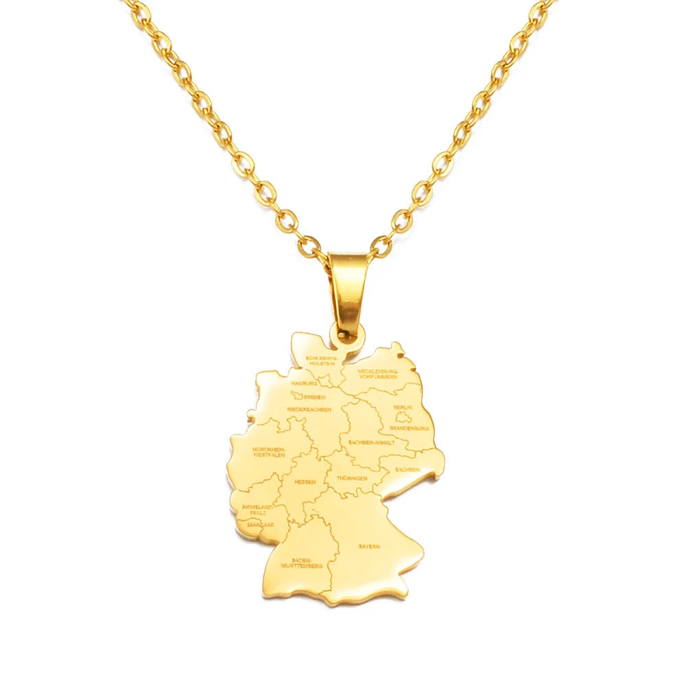Deutschland-Karten Flaggen-Halskette – Gold- & Silberfarbene Deutschland-Halskette