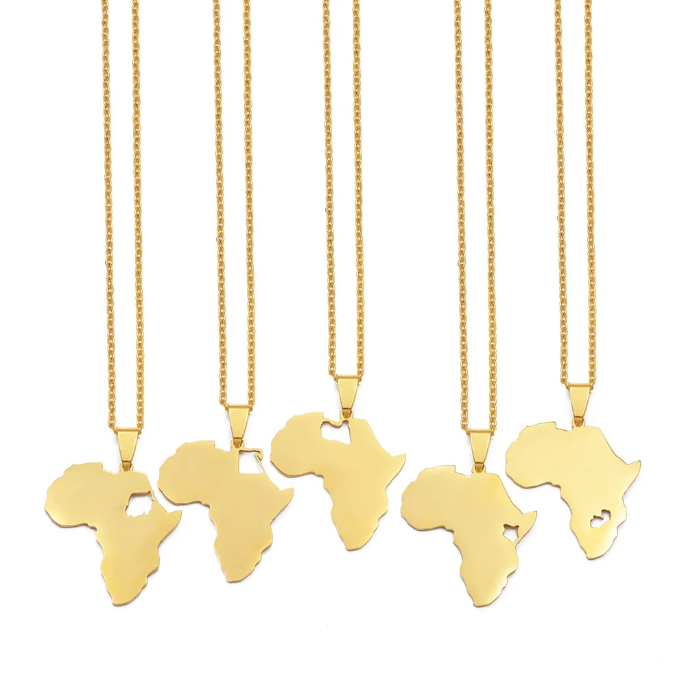 Afrika Landkarten-Anhänger Halskette – Sudan, Libyen, Sambia, Kenia & Ägypten Edelstahl Heimat- & Kulturschmuck für Damen & Herren