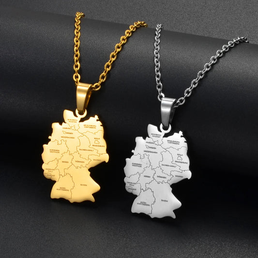 Deutschland-Karten Flaggen-Halskette – Gold- & Silberfarbene Deutschland-Halskette