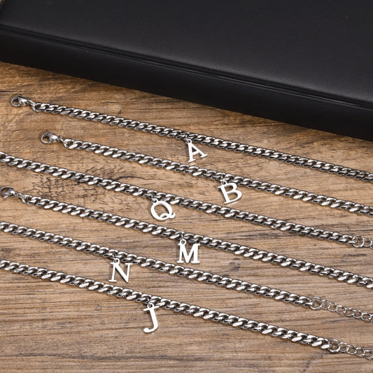Initialen Buchstaben Cuban-Armband – Edelstahl A-Z Buchstaben Armband