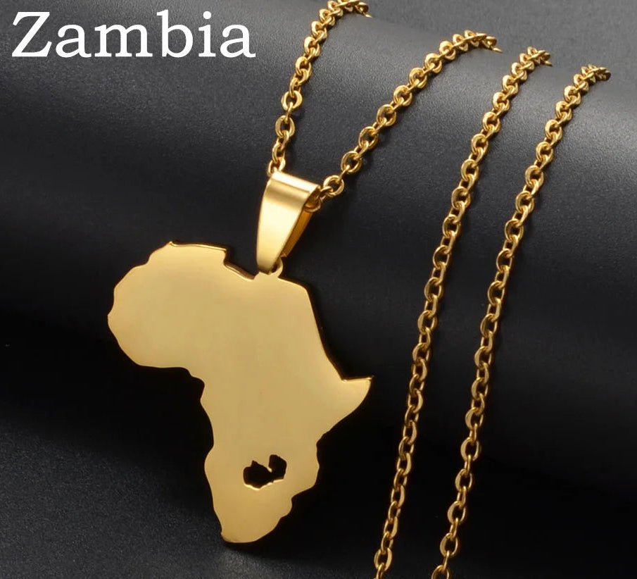 Afrika Landkarten-Anhänger Halskette – Sudan, Libyen, Sambia, Kenia & Ägypten Edelstahl Heimat- & Kulturschmuck für Damen & Herren