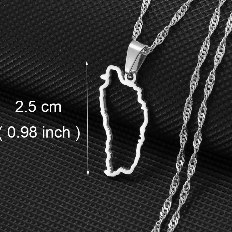 Outline Länderkarte Anhänger-Halskette – Guyana, Kenia, Mali, Senegal, Kongo, Montserrat, Simbabwe, Somalia, Sierra Leone, Dominica, Malawi, Mauritius, Sambia & Tobago Schmuck
