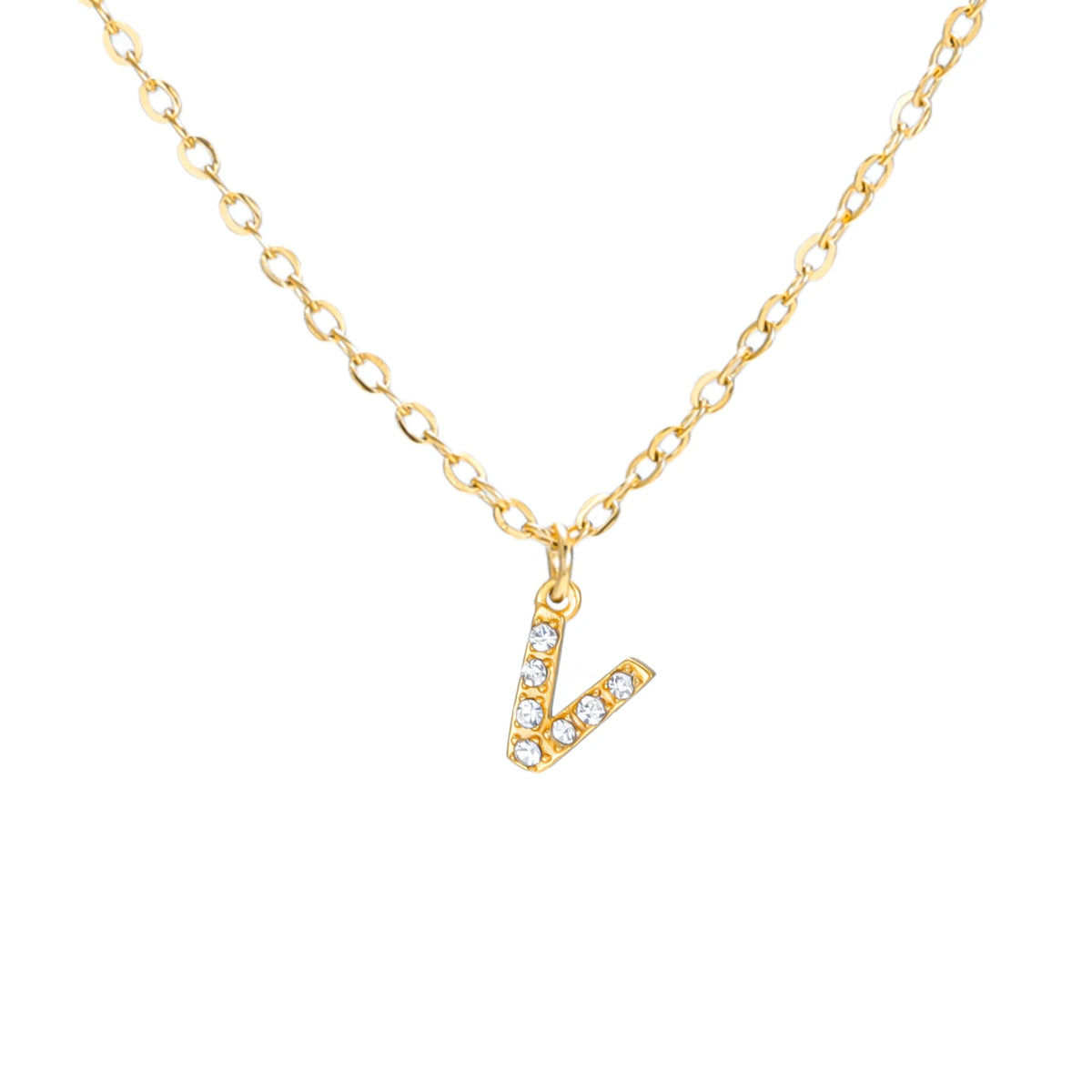 A–Z Zirkon-Initialen-Halskette für Damen – Goldfarbener Edelstahl Buchstabe