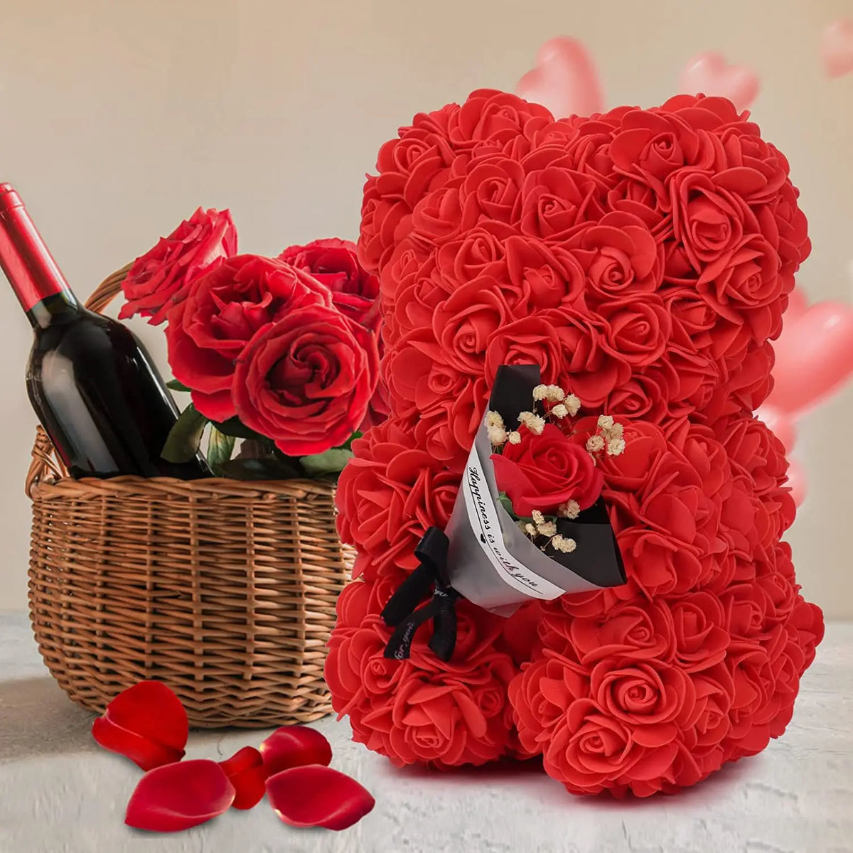 Ewiger Rosen-Teddybär aus Kunstblumen – Romantisches Dekoratives Geschenk zum Muttertag, Geburtstag & Jahrestag
