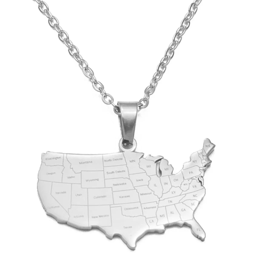 USA-Landkarte mit Bundesstaaten Halskette für Damen & Herren – Vereinigte Staaten Karten-Anhänger, Amerika Heimat- & Reiseschmuck