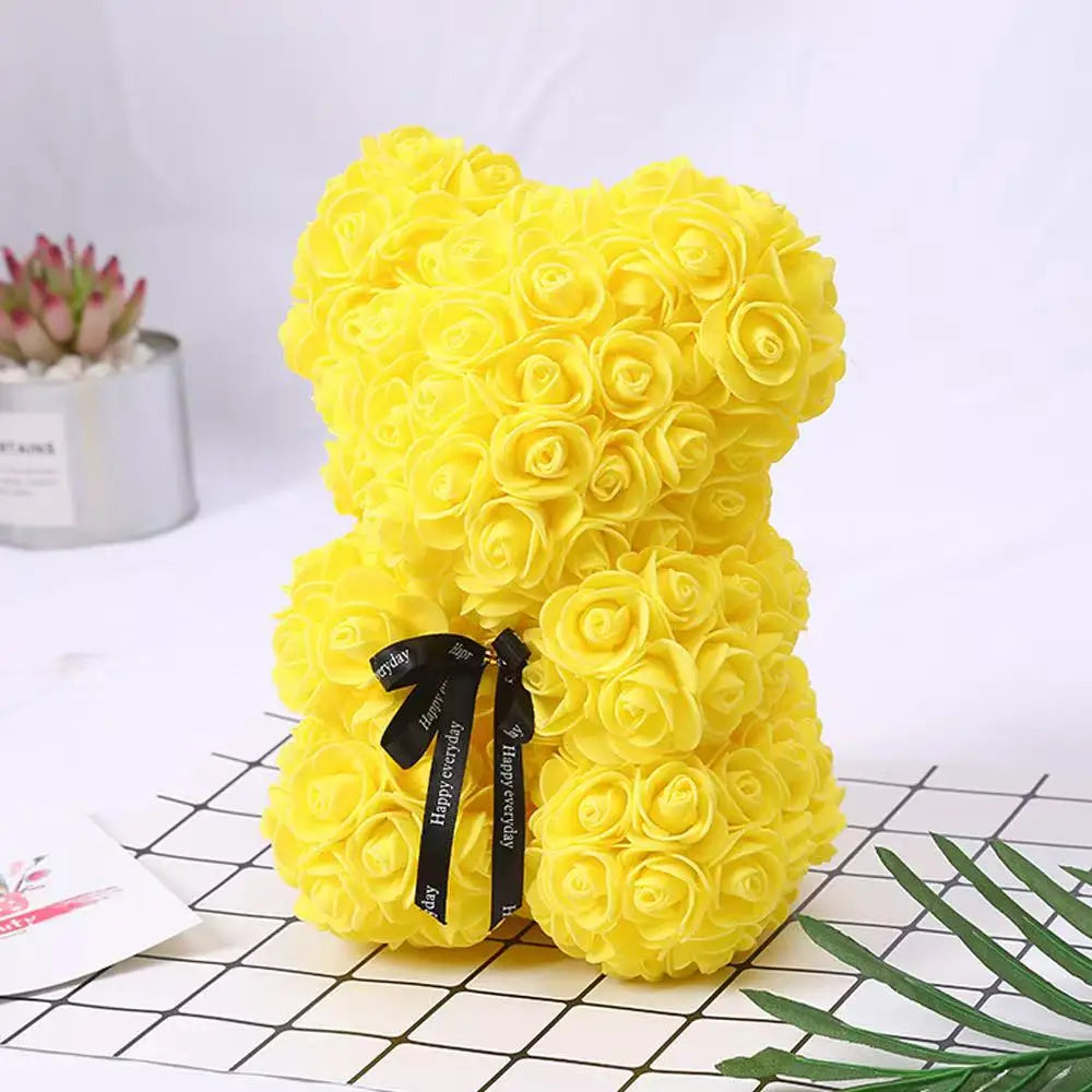 25cm Rosen-Teddybär mit Geschenkbox – Romantischer Kunstrosen-Bär zum Valentinstag oder besonderem Anlass
