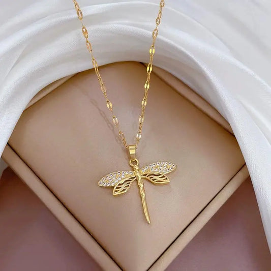 Edelstahl Libellen-Anhänger Halskette für Damen – Elegante Schlüsselbein-Kette, Modischer Schmuck für Frauen & Mädchen