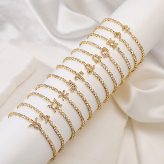 12 Sternzeichen Konstellations-Armband für Damen – Goldfarbenes Zirkon Sternzeichen Charm Armband