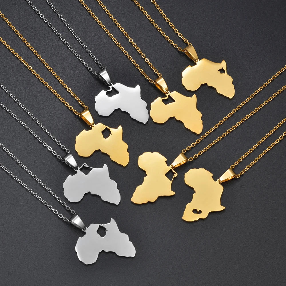 Afrika Landkarten-Anhänger Halskette – Sudan, Libyen, Sambia, Kenia & Ägypten Edelstahl Heimat- & Kulturschmuck für Damen & Herren