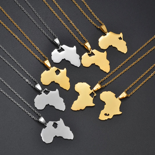 Afrika Landkarten-Anhänger Halskette – Sudan, Libyen, Sambia, Kenia & Ägypten Edelstahl Heimat- & Kulturschmuck für Damen & Herren
