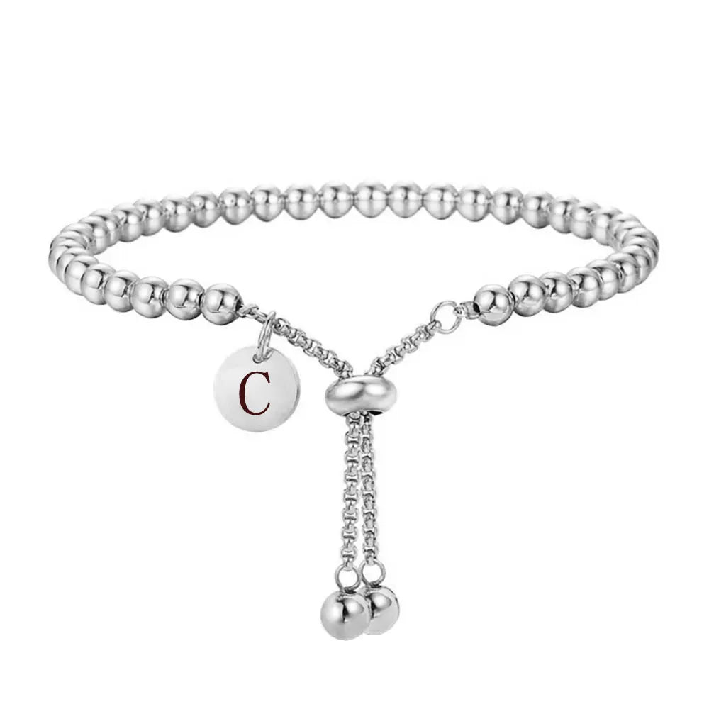 A–Z Initialen-Armband für Damen – Verstellbares Edelstahl Perlenarmband mit Buchstaben-Charm