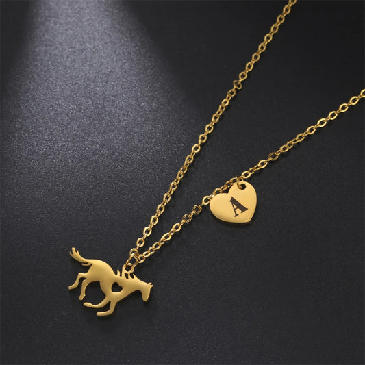 Pferde A-Z Initialen-Herz-Halskette für Damen & Teenager – Edelstahl Tier-Buchstaben-Choker, Personalisiertes Geburtstagsgeschenk