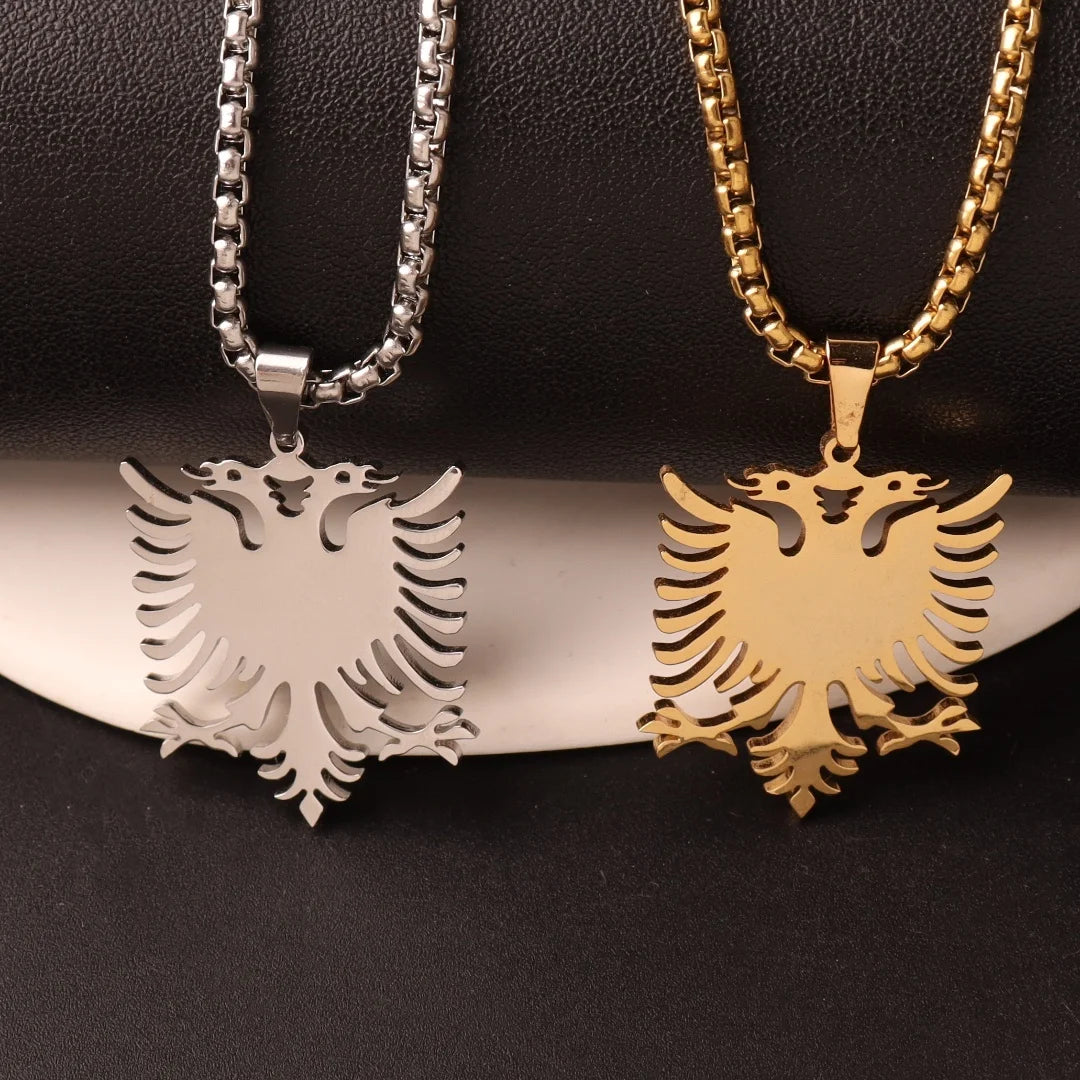 Albanische Doppeladler-Halskette – Edelstahl Albania Flaggen-Adler-Anhänger, Unisex Heimat- & Kulturschmuck für Damen & Herren