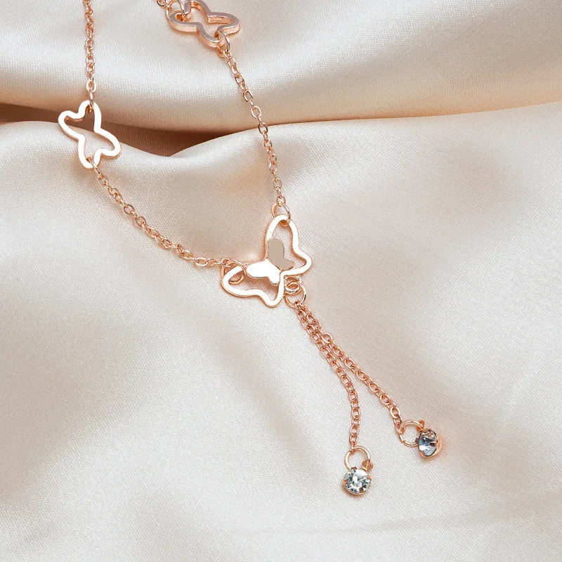 Filigranes Schmetterlings-Fußkettchen mit Zirkon – Goldfarbener & Silberfarbener Schmuck für Damen