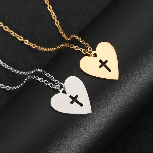 Edelstahl Herz- & Kreuz-Halskette für Damen – Modische Kurze & Lange Layering-Kette mit Anhänger, Eleganter Schmuck für Mädchen