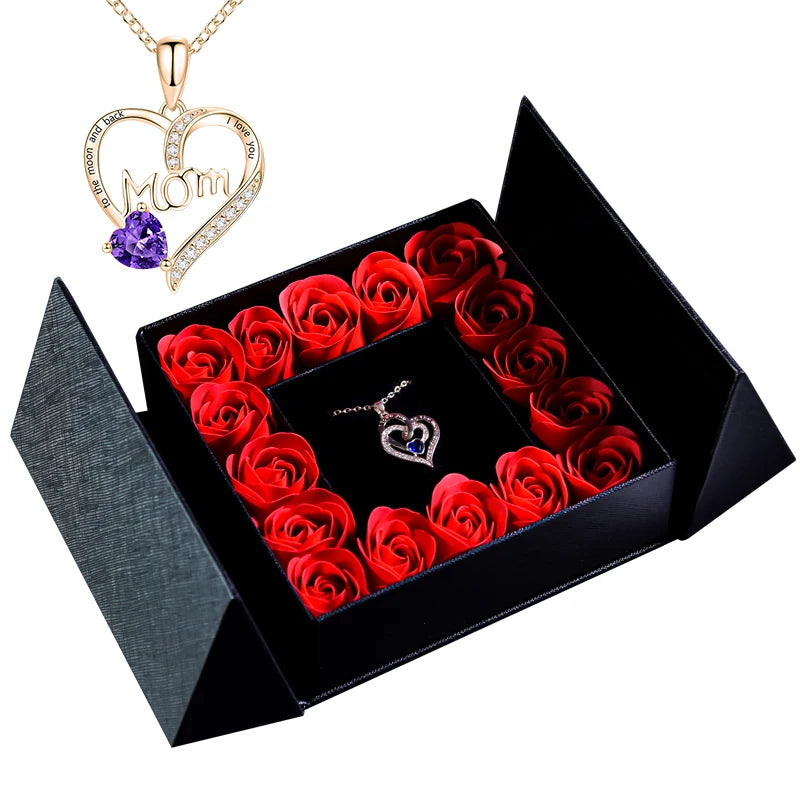 Geschenkbox mit Ewiger Rose, Anhänger-Halskette & Rosenseife – Elegantes Schmuckgeschenk für Damen