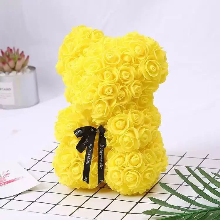 25cm Rosen-Teddybär mit Geschenkbox – Romantischer Kunstrosen-Bär zum Valentinstag oder besonderem Anlass