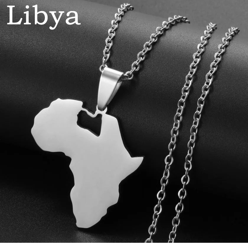 Afrika Landkarten-Anhänger Halskette – Sudan, Libyen, Sambia, Kenia & Ägypten Edelstahl Heimat- & Kulturschmuck für Damen & Herren