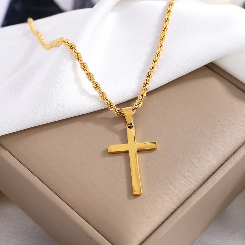 Minimalistische Kreuz-Halskette für Damen & Herren – Goldfarbener Edelstahl Choker