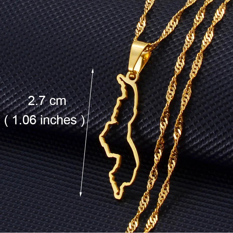 Outline Länderkarte Anhänger-Halskette – Guyana, Kenia, Mali, Senegal, Kongo, Montserrat, Simbabwe, Somalia, Sierra Leone, Dominica, Malawi, Mauritius, Sambia & Tobago Schmuck