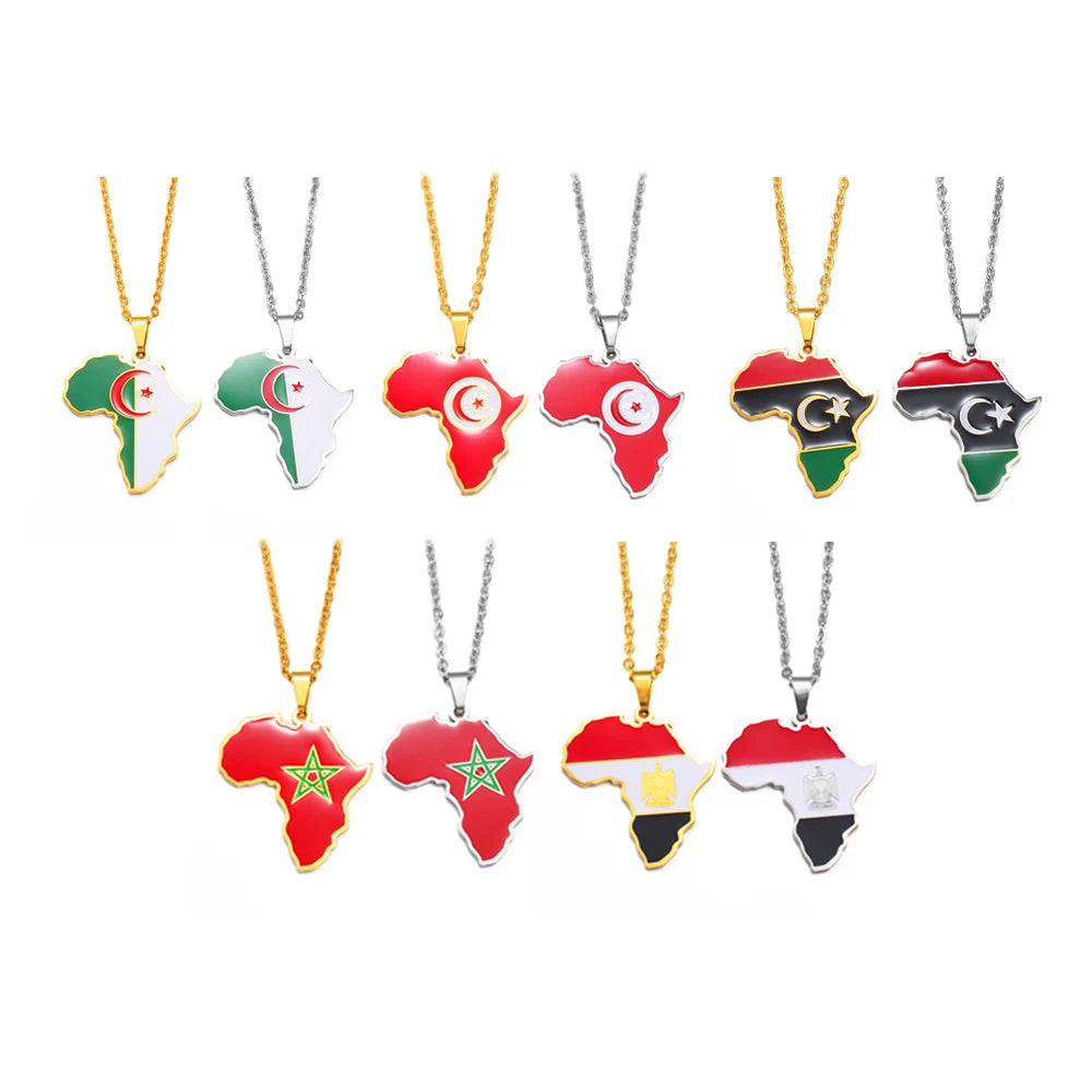 3CM Afrika-Landkarten-Halskette – Edelstahl-Anhänger für Algerien, Marokko, Ägypten, Tunesien & Libyen, Unisex Schmuck