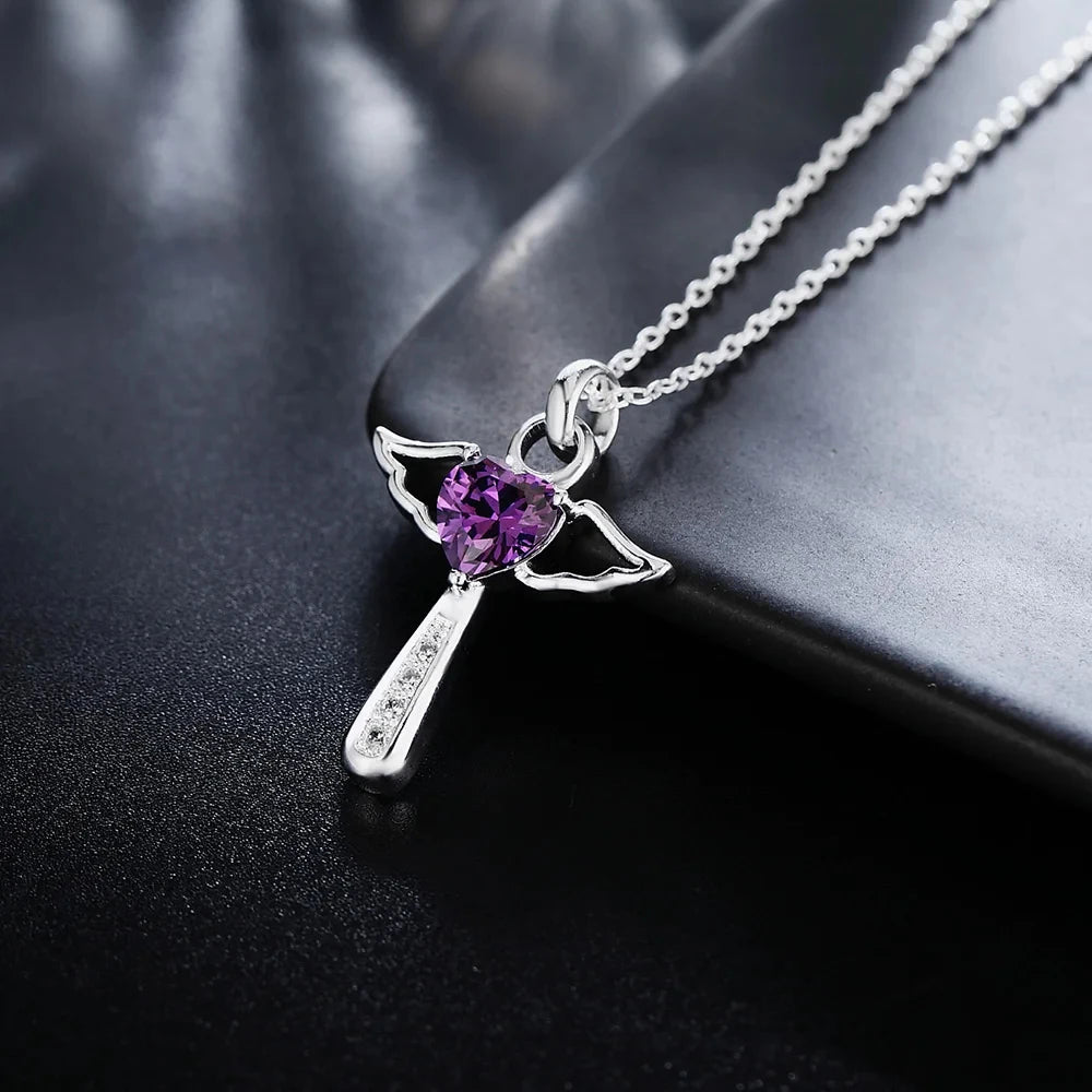Engel-Kristall-Kreuz-Halskette für Damen – Elegante 925 Sterling Silber Kette mit Funkelndem Anhänger für Hochzeit, Party, Jahrestag & Besondere Anlässe