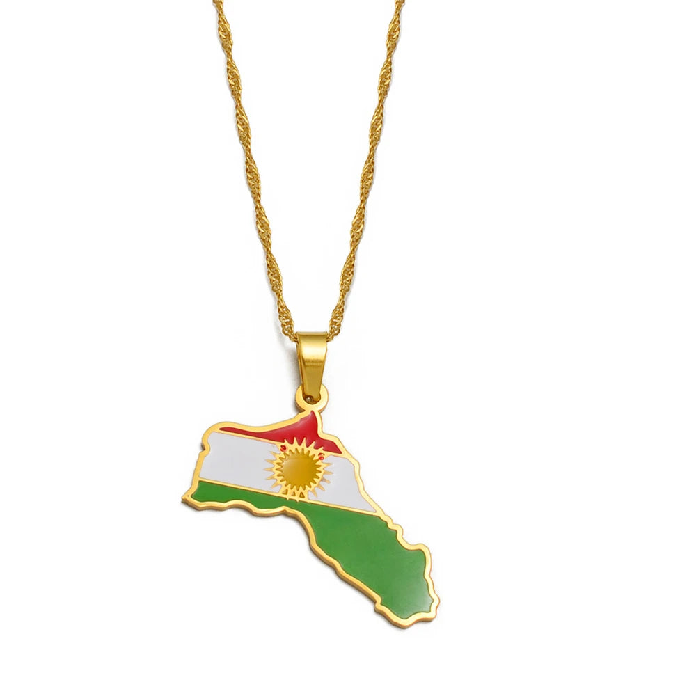 Kurdistan Landkarten-Anhänger Halskette – Kurdischer Karten-Charm, Herkunfts- & Kulturschmuck für Damen & Herren