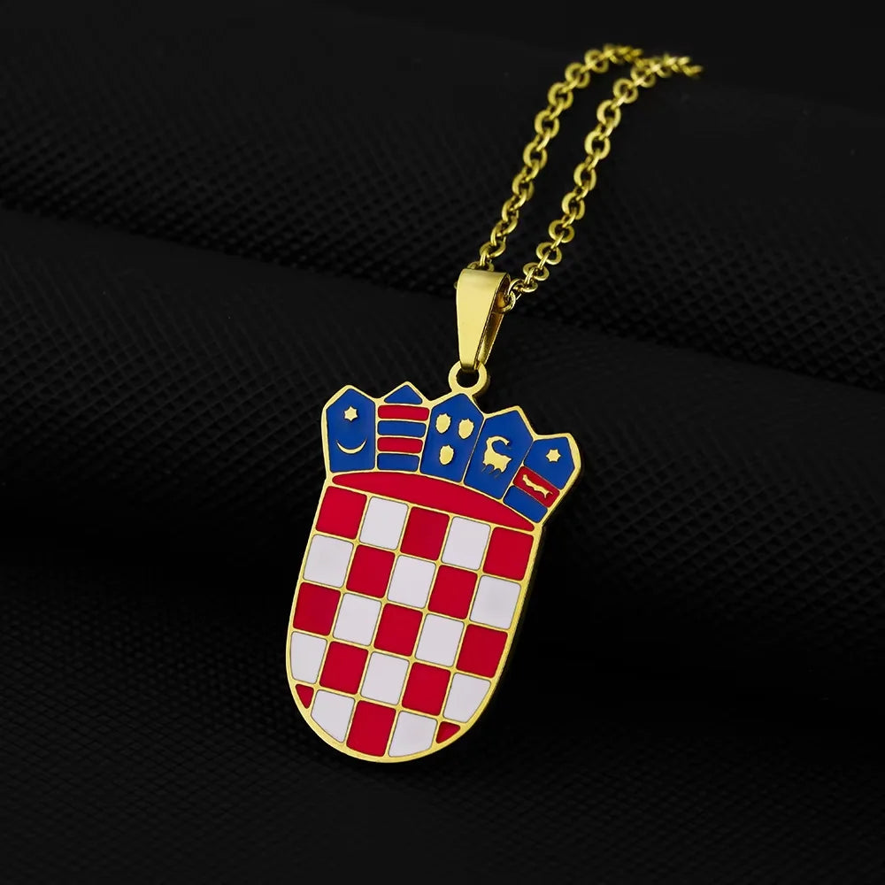 Kroatien-Wappen-Halskette – Geometrischer Metallanhänger für Damen & Herren